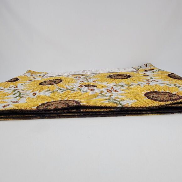 Set of 4 Yellow Sunflowers Tapestry Placemats Cotton Poly Brown Back 13" x 19" - Picture 13 of 13